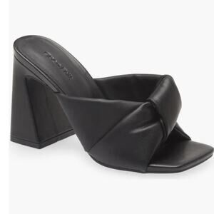 NEW Open Edit Black Braided Faux Leather Sandal Block Heels NWOT, Size 6.5